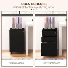 Lockable Filing Cabinet With Drawers 37W X 43.5D X 60H Cm, Mobile With Brakes, 3-Level Adjustable Steel Rail, Black - Black - View 5
