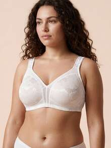 Wingslove Plus Size Shaping Bra, Wireless With Wide Straps, Soft & Comfortable Jacquard Fabric, Full Coverage Unpadded, For Everyday Wear - White - View 2