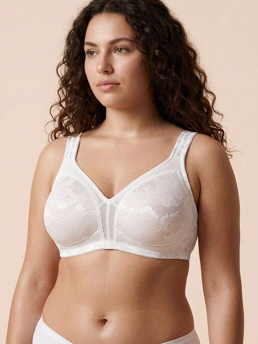 Wingslove Plus Size Shaping Bra, Wireless With Wide Straps, Soft & Comfortable Jacquard Fabric, Full Coverage Unpadded, For Everyday Wear