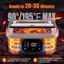 Cordless Heated Lunch Box, Sleek Minimalist Style, Rechargeable Battery Heating & Timer Keep‑Warm Function, For Office Commuting & Autumn Outdoor Trips - Black - View 2