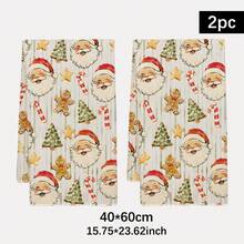 2PCS Kitchen Towels Striped Santa Claus Seamless Print 40*60cm Minimalist Style Rectangular Microfiber Kitchen Towels, Dish Cloths, Tablecloths, Hand Towels, Christmas Kitchen Decor, Home Decor, Neighbor Housewarming Gifts, Perfect For Kitchen And Bathroom Use, Suitable For Housewives And Family Gathering Gifts, High Cost-Performance, Essential Household Item - Multicolor - View 3