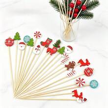 1/10/20/50/100/200pcs Christmas Fruit Picks Set, Includes Santa Claus, Christmas Stocking, Snowflake, Christmas Tree, Lollipop, Reindeer, Gingerbread Man, Suitable For Beverage Decoration Sticks, Cake Forks, Welcome Decoration Sticks, Dessert Table Decoration, Can Add Christmas Atmosphere, Essential Disposable Tableware For Kitchen And Restaurant. Christmas (Random Assortment Of Multiple Patterns) - Multicolor - View 2