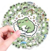 56Pcs Kawaii Frog Life Stickers- Green Frogs Reading, Drumming & Eating With Cute Expressions, Cute Vinyl Decals For Journal, Laptop & DIY Crafts - Multicolor - View 3