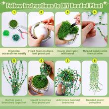 6pcs DIY Beaded Plant Set, Green Glass Beads Moss Iron Wire Group, Handmade Hanging Pot Plant Decor Home Decoration Craft Materials - A - View 4