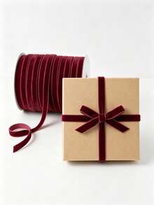 Burgundy Single-Sided Velvet Ribbon, DIY Bow Making Velvet Trim, Suitable For Bouquet Wrapping, Gift Box Decoration, Christmas Tree And Holiday Decor Supplies - Multicolor - View 6