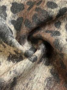 Men's Vintage Washed Leopard Print Zip Up Hoodie, Star Letter Embroidery Loose Casual Street Jacket - Multicolor - View 5