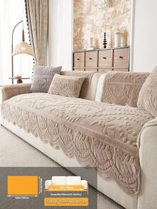 1PC Thick Faux Rabbit Fur Sofa Cover, Cozy All‑Season 3D Leaf Floral Embossed Plush Couch Protector, Non‑Slip Machine Washable Pet Friendly Sofa Cushion Mat For Living Room Home Decor - Khaki - View 13