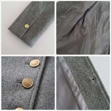 Autumn/Winter Grey Round Neck Gold Round Button Cinched Waist Short Overcoat, Minimalist Fine Tweed Texture French Commuter Jacket - Grey - View 8