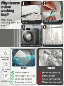 2/1pc Washing Machine Shoe Bag,Suitable For All Shoe Types - White With Zipper,Soft Fleece Lining,Effectively Protects Clothes,Perfect For Sneakers And Casual Shoes,Laundry Bag,Holiday Essential,Travel Essential,Household Items,Shoe Storage,Christmas - Multicolor - View 6