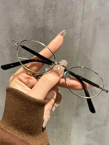 1 đôi kính thời trang nữ phong cách retro thanh lịch, gọng oval họa tiết đồi mồi, trang trí dây vàng - Nhiều màu - Xem 7