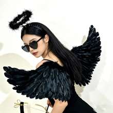 2pcs Black & White Angel Costume Wings And Halo, Adult Angel Costume Wings For Halloween - Multicolor - View 4