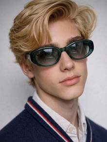 1 Pair Men's Transparent Green Oval Frame Minimalist Versatile Fashion Glasses - Translucent Green - View 1