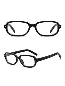 1pc European & American New Style Small Square Frame Rivet Glasses Frame, High-End Versatile Street Style Women's Non-Prescription Glasses - Black Frame White Film - View 2