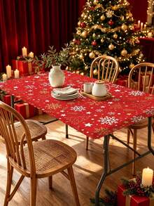 1pc Christmas Element Elastic Band With Elastic Edge, Rectangular Design, Non-Slip Elastic, Waterproof, Oil-Resistant, Scratch-Resistant, Suitable For Dining Table, Folding Table, Kitchen, Party, Picnic, Camping And Home Decor. - Multicolor - View 2