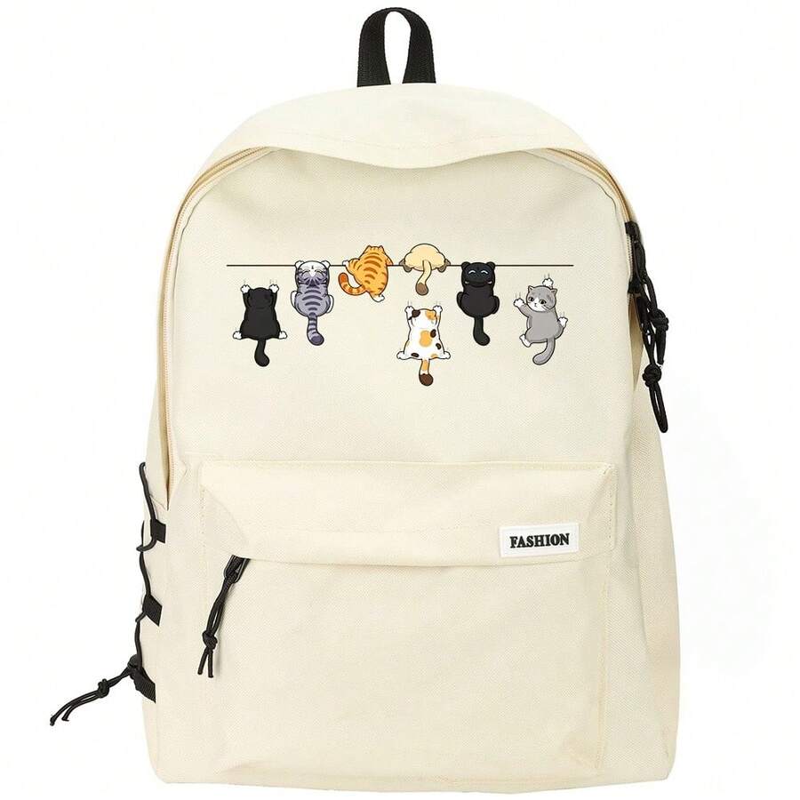 Cute Cat Pattern Printed Backpack For Girls And Boys, Suitable For School And Short Trips, Ideal For Students' Daily Commute, Large Capacity Compartment Can Store Laptop And Various Learning Supplies, Essential For Friends Gathering And Travel - Backpack - View 1