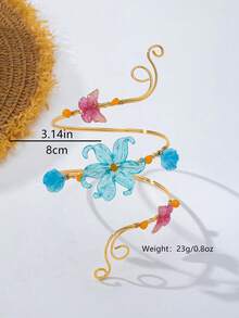 1pc Crystal Blue Asymmetric Flower Arm Cuff Colorful Butterfly Shell Multi-Element Jewelry For Women Beach Vacation Commute Wear - Blue - View 2