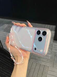 Soft‑Touch Clear Gradient Phone Cover With Detachable Blank Decor Panel And Decorative Butterfly Bead Lanyard, Shock‑Resistant Protective Cover, Ideal Present For Friends Mom Bestie, For Apple12 Pro Max,13 Pro Max,14 Pro Max,15,16 Pro Max,17 Pro Max - Pink - View 5