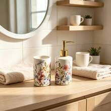 1pc Ceramic Lotion/Soap Dispenser Bottle, Pastoral Floral Pattern, Refillable Pump Design, Suitable For Hand Soap, Shampoo, Body Wash, Dish Soap, Etc., Ideal For Hotels, Vacation Rentals And Kitchen Or Bathroom Countertops - Multicolor - View 6
