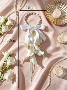 1 buah Buket Genggam Gaya Anggur Bunga Calla Lily Mutiara Terbuat dari 8 Bunga Calla Lily dan Mutiara, Cocok untuk Upacara Pernikahan, Fotografi Adegan Pernikahan, Suvenir Pernikahan, Properti Foto, dan Acara Lainnya - Putih - View 8