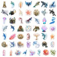 50pcs Fantasy Deep Sea Marine Creature Doodle PET Stickers, Suitable For Laptop, Water Bottle, Luggage, Helmet, Notebook And Other DIY Creative Toys - Multicolor - View 9
