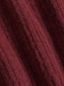 Nicenter Women's Burgundy Cold Shoulder Folded Ribbed Wool Blend Sweater, Long Sleeve Slim Fit Knit Top, Casual Versatile Daily Street Date Outfit - Red - View 6