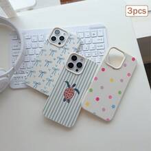 3件裝波點愛心條紋元素 TPU 防震全包覆精準保護殼，適用於 Apple 11/12/13/14/15/16/17 Pro Max - 彩色 - 查看 4