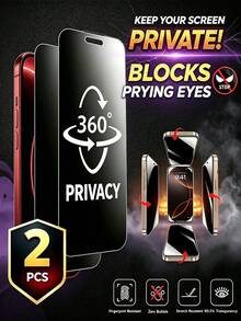 Navigator 2pcs 360° Privacy Tempered Glass Screen Protector, 9H High Hardness Material, Anti-Collision, Anti-Scratch, Anti-Abrasion, Anti-Peeping, Full Protection For Your Screen Privacy, Sensitive Touch Control, 2.5D Edge Screen Film, Drop Resistant, Compatible With Phone Cases, Compatible With IPhone Ultra/18 Pro Max/18 Pro/18/17e/17 Pro Max/17 Pro/17 Air/17/16 Pro Max/16 Pro/16 Plus/16/15 Pro Max/15/14/13/12 And Other Models. - Black - View 9