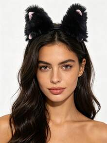 1pc Plush Cat Ear Headband, Realistic Animal Ear Cute Headband, Japanese Style Cosplay Photo Prop, Girl Party Live Stream Costume Accessory, Multi-Color Hair Accessory - Multicolor - View 7