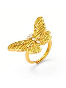 Ashenrae 1pc Butterfly Ring Heavy Industrial Brushed Spiky Diamond Ring - Butterfly - View 2
