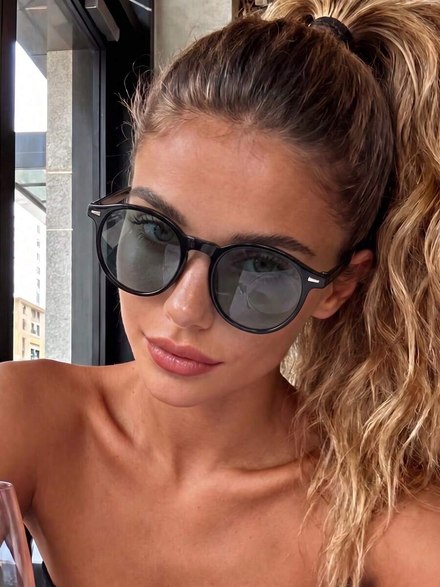 Small Round Frame Fashion Glasses Suitable For Outdoor Street Photography Casual Fashion Personalized Women's Fashion Glasses - Multicolor - View 1