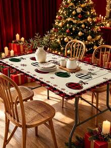 1pc Christmas Element Elastic Band Elastic Edge, Rectangular Design, Anti-Slip Elastic, Waterproof, Oil-Resistant, Scratch-Resistant, Suitable For Dining Table, Folding Table, Kitchen, Party, Picnic, Camping And Home Decor. - Multicolor - View 2