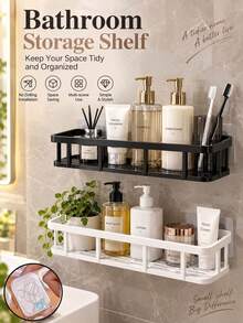 Large-Capacity, Wall-Mounted Shower Rack-Drill-Free And Space-Saving. Suitable For Bathrooms And Kitchens, It Is Easy To Install And Perfect For Storing Toiletries, Cosmetics, And Other Items. Shower Caddy, Bathroom Storage Rack. - Multicolor - View 11
