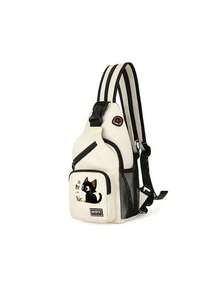 Multi Pockets Sling Backpack, A Fun Black Cat Pattern Design,Casual Nylon Crossbody Bag, Travel Hiking Daypack With Zipper Strap, Perfect Gift - Multicolor - View 16