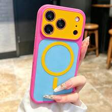 奢華多巴胺色磁吸手機殼，適用於 iPhone 18 Pro Max 17 16 15 14 13 Pro Max，亮面果凍糖果色，支援無線充電，鏡頭保護，18 Pro Max 18 Pro 手機殼，軟邊防震後蓋 - 淺天藍色 - 查看 4