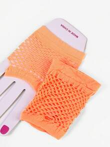 1 Pair Short Black Fishnet Gloves - Short Orange - View 2