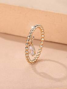 1 Elegant And Exquisite Women's Ring With A Teardrop-Shaped Zirconia Bead Pendant-Perfect For Everyday Commuting And Date Night Outfits - Yellow Gold - View 3