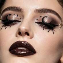 1pc Gold & Black Mysterious Snake Moon Star Face Sticker, Witch Style Occult Celestial Demon Eye Face Decal, Gothic Mysterious Makeup Sticker, Suitable For Halloween, Witch Cosplay, EDM Festival, Theme Party Costume Accessory - Multicolor - View 3