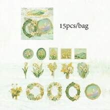 15pcs Gold Foil Oil Painting Style Stickers, Vibrant Colors Exquisite Illustration, Multi-Functional Scrapbook Stickers Decoration Art Journal, Card Making, Handmade Craft DIY Stickers, Holiday Gift - Sticker - View 8
