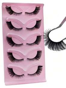 5 Pairs Cat Eye 3D Effect Short False Eyelashes, Natural Appearance Sparse D Curl Faux Mink Lashes, Extended Outer Corner Thick Fox Eye False Eyelashes - Multicolor - View 8