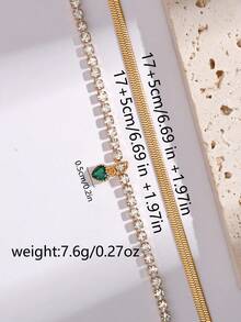 Tkool 2pcs Stainless Steel Blade Layered Heart Pendant Bracelet Set, Suitable For Casual & Holiday Wear - Yellow Gold - View 5