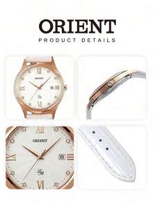 Orient Women's Rose‑Gold Tone Three‑Hand Quartz Watch Single‑Date Window White Croc‑Embossed Leather Strap Minimal‑Luxury Daily Ladies Watch - White - View 6