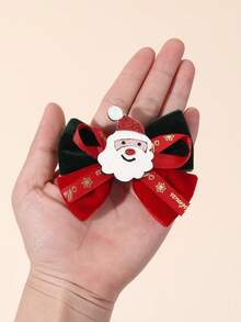 2入組聖誕老人補丁天鵝絨蝴蝶結女孩髮夾 紅綠配色 grosgrain 緞帶裝飾鱷魚夾 節日派對日常用兒童髮飾 - 彩色 - 查看 5