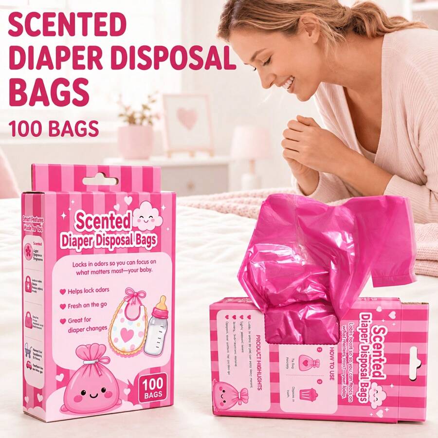 100PCS/300PCS Diaper Bags, Vest-Style Sealed Odor-Proof Baby Diaper Storage Bags, Scented Motion Sickness Vomit Trash Bags For Travel And Home, Suitable For Indoor, Outdoor, Travel And Home Use - Multicolor - View 1