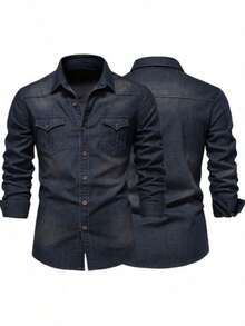 Primavera y verano chaquetas de los hombres, de algodón, delgado, chaqueta de solapa, camisa de doble bolsillo, estilo de la calle, la moda urbana, adecuado para el uso diario de desgaste - Azul - Ver 3