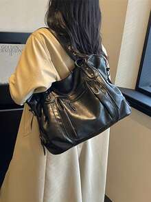 Fashionable Large Capacity Hand-Held Tote Bag Crossbody Bag Suitable For Daily Used Commuting Shopping Office Travelling - Black - View 3
