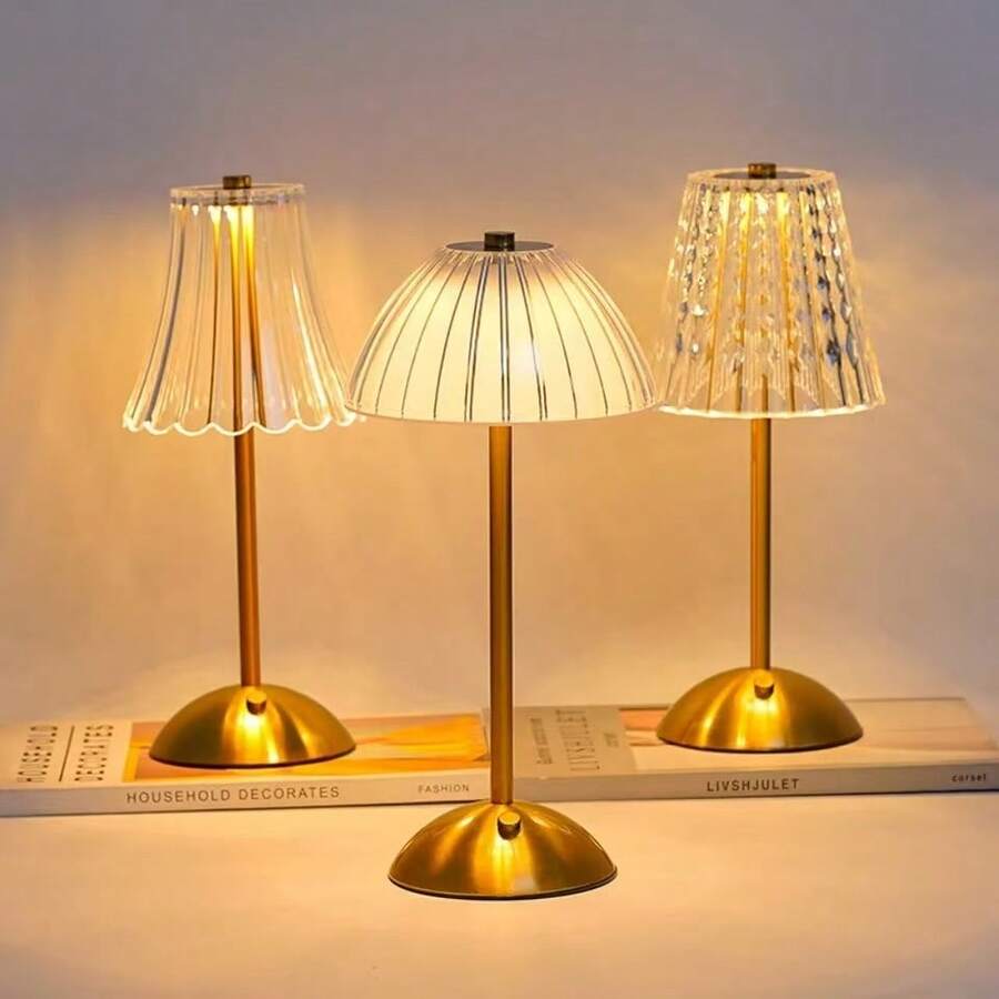 1pc Creative Retro Touch Dimming LED Minimalist Crystal Decorative Table Lamp, Suitable For Home, Bedroom, Living Room, Bedside Decor - Multicolor - View 1