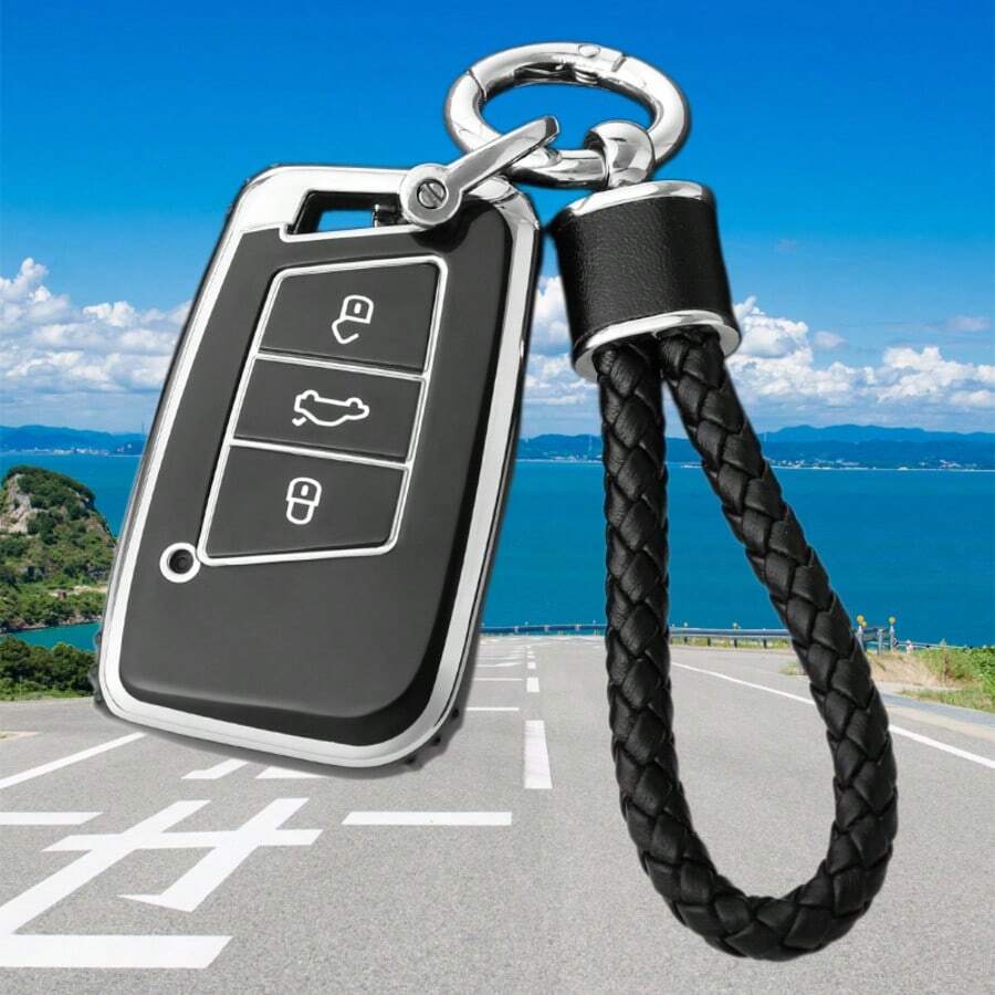 TPU Keycase With Keychain, Suitable For Passat Assat B8, Seat, Sko Da Passat Keycases (Available In 5 Colors), Durable Car Key Accessories - Model D - View 1