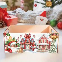 Rustic Farmhouse Style Christmas Storage Box, Made Of Durable Wood With Santa Claus Design, Perfect For Holiday Home Decor As A Gift Box And For Storing Seasonal Decorations - Multicolor - View 7