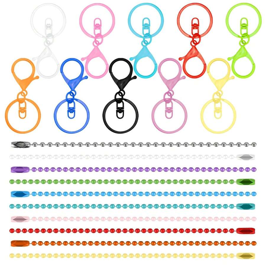 30Pcs Colorful Metal Keychain Making Set Contains Lobster Clasp Swivel Trigger Clips With Split Keyring,Ball Beads Chain With Connector,For Key Chain - Multi-color - View 1