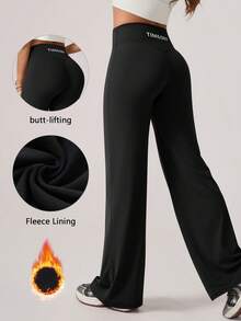 TimeOff Women's 1pc Solid Color Thermal Lined Straight Leg Wide Leg Pants For Running, Workout, Yoga, Fitness, Autumn/Winter - Black - View 11